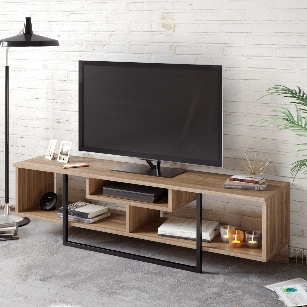 Comoda TV, Zena Home, Asal, 149.4 x 40.2 x 35.2 cm, pal melaminat, nuc/negru - imagine 5